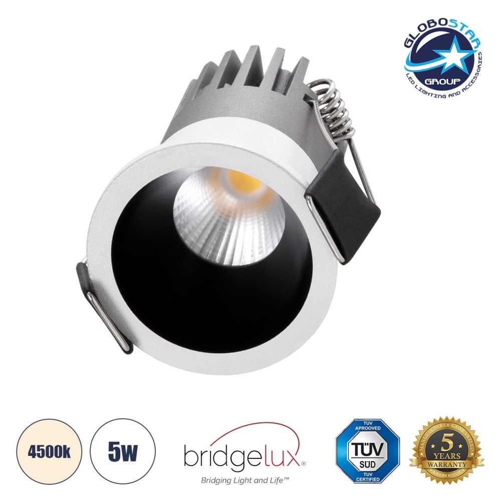 GLOBOSTAR® MICRO-S 60234 Χωνευτό Downlight Σποτ LED 5W 650lm 38° AC 220-240V IP20 Φυσικό Λευκό 4500K - Bridgelux COB Chip & TÜV SÜD Driver - Λευκό & Μαύρο Ματ - Μ4 x Π4 x Υ5.9cm - Q3.5cm - 5 Χρόνια Εγγύηση